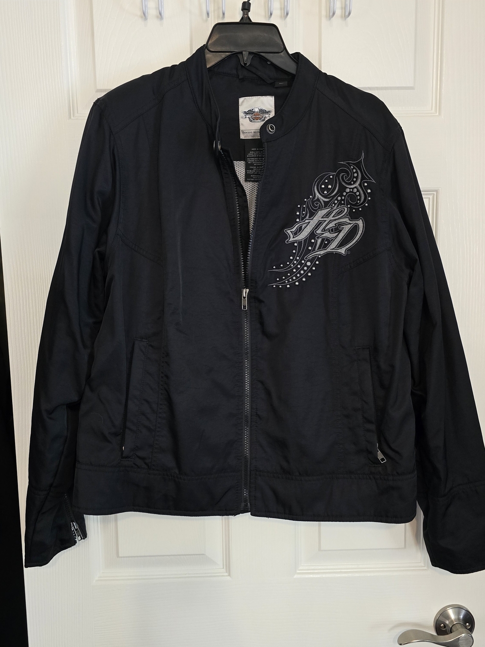 Womens HARLEY DAVIDSON Black Embellished Bomber Jacket
